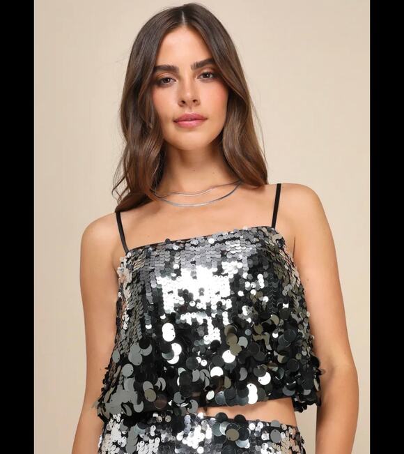 Lulus Tops - New Lulus Sparkle Era Silver Sequin Cropped Tank Top Sz XS